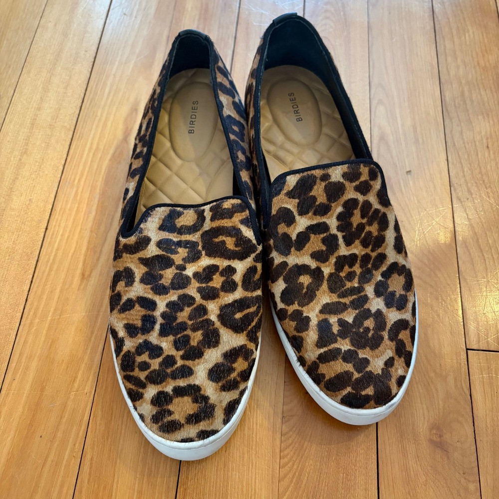 Birdies Swift Leopard Calf Hair Slip On Sneakers Womens Size 7.5 Flat Shoes